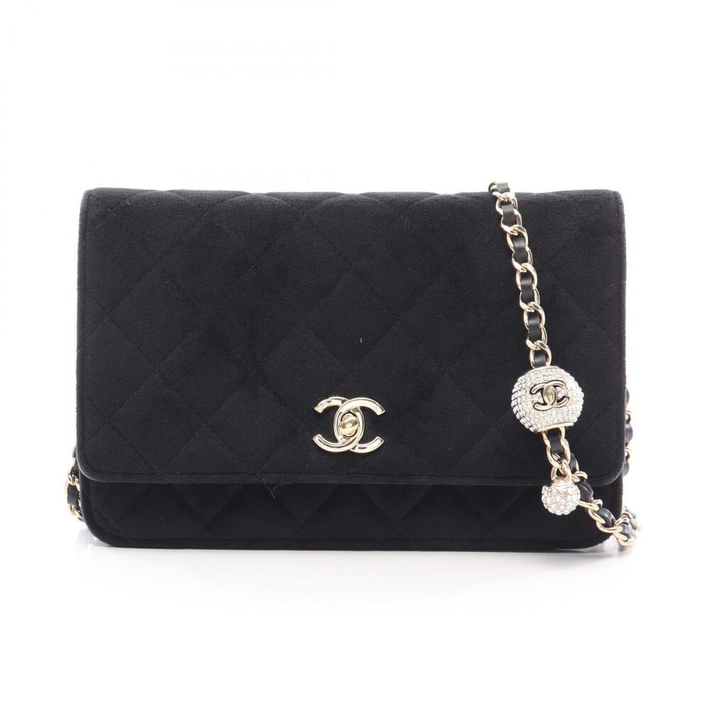 Chanel Matelassé Rhinestone Shoulder Bag/Handbag, Fabric, Women's, Black